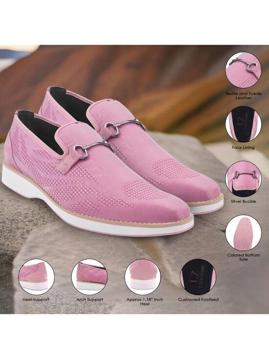 LIBERTYZENO Men\'s Pink Canvas Textile Suede Leather Loafer Tuxedo Slip On Shoes main image 7